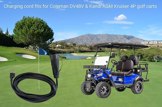 ETL Listed Y-30 Golf Cart Charging Power Cord for Coleman DR48V & Kandi AGM Kruiser 4P EV, 14 AWG Heavy Duty Charge Cable, Black 16.4 ft