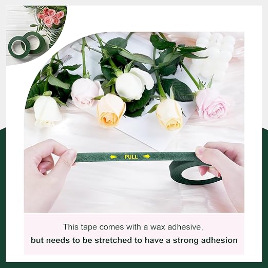 DF DUALFERV 12 Rolls Dark Green Floral Tape Stem Wrap, 1/2" Wide Flower Tape - Image 4