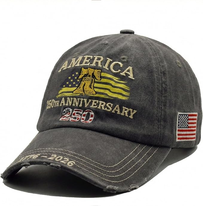 USA 250th Anniversary Hat, Adjustable 250th Anniversary Printed Patriotic Baseball Caps, Tribute Retro Washed Hat