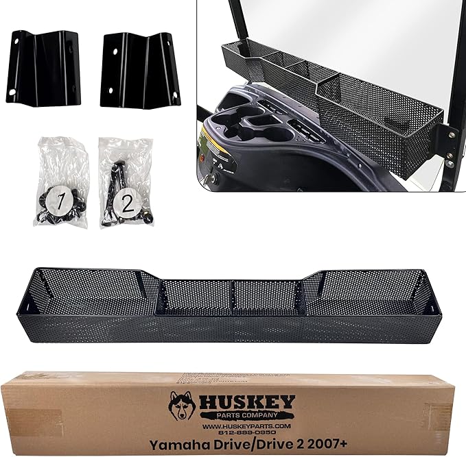 Huskey Golf Cart Front Basket Storage Basket Dash Basket Compatible W/EZGO TXT/RXV,Club Car DS (2000.5+) Precedent/Tempo/Onward,Yamaha G29 Drive2 2007+ One Piece Solid Design & Larger Compartments