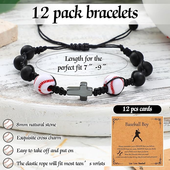 12 Set Sport Adjustable Beaded Bracelets Gifts Football Softball Soccer Volleyball Golf Basketball Hockey Bracelets for Women Men Adjustable Beaded Accessories