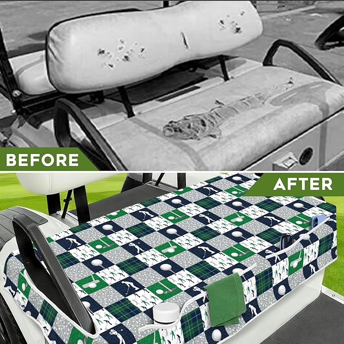Golf Cart Seat Covers Club Car Golf Cart Accessories 4 Pockets Golf Carts Seat Towel Blanket for Men Women Golf Cart Decor