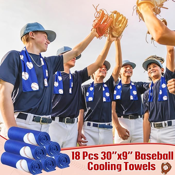 Chumia 18 Pcs 30 x 9 Inch Baseball Cooling Towel Accessories Baseball Soft Party Favors Ice Towel Breathable Chilly for Player Team Coach Team Gifts Goodie Bag Stuffers Sport Supplies
