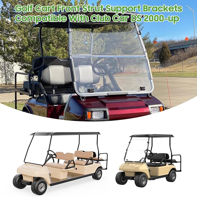 10L0L Golf Cart Front Roof Strut Brackets for Club Car DS 2000-up with Steel Screw Bushings Repair Kit, Heavy Duty Strut Support Reinforcement Repair