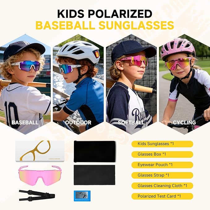 Kids Polarized Sunglasses for Boys & Girls, Youth Baseball Softball Cycling Sports Sunglasses UV Protection Ages 3-12