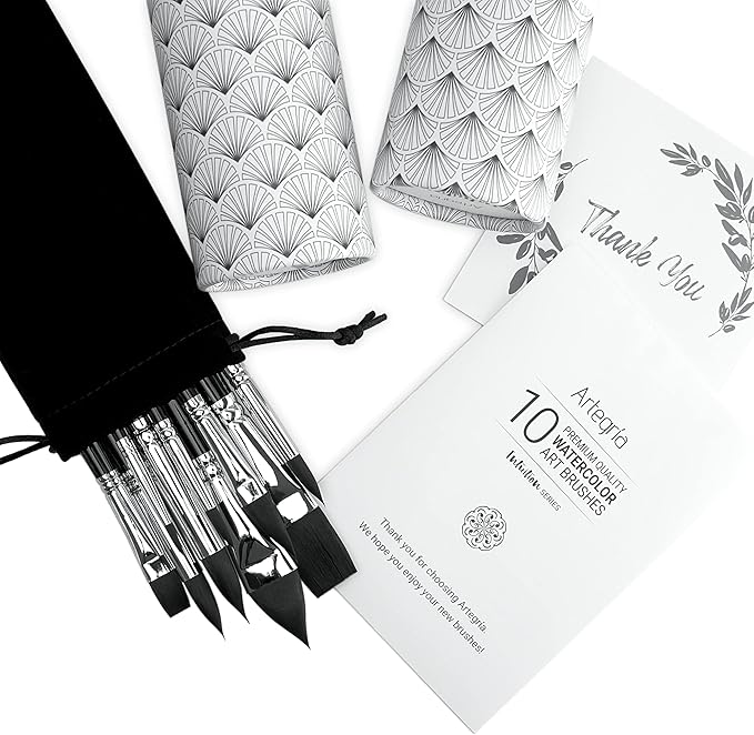 ARTEGRIA Watercolor Brush Set, 10 Professional Soft Synthetic Squirrel Paint - Image 7