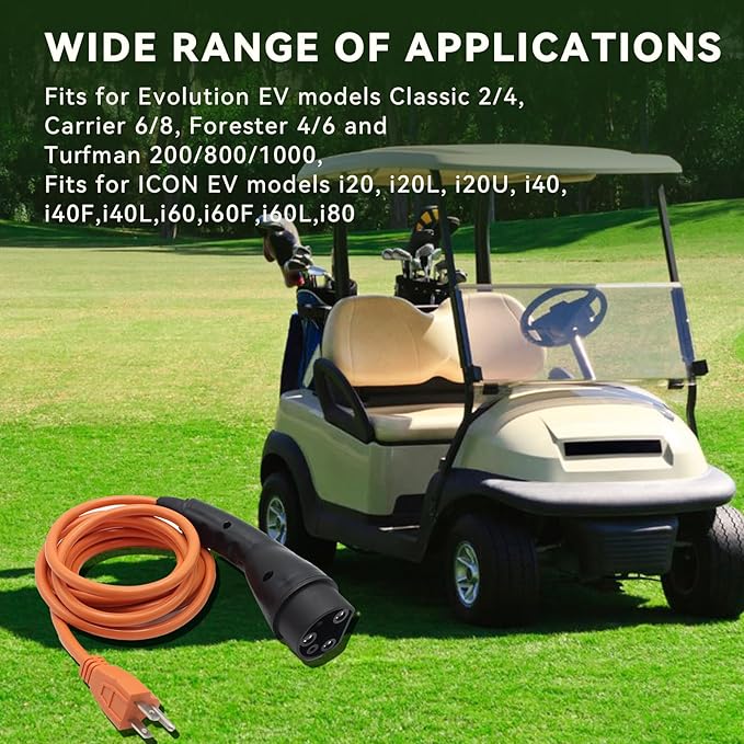 Golf Cart Charger Power Cord, Fits for Evolution ICON EV Golf Carts, 120V 3 Pin Charge Cable Assembly Replace 2.04.0620