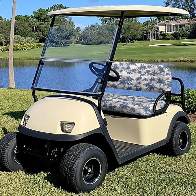 Suobstales Golf Cart Front and Rear Seat Cover Set for EZGO TXT RXV & Club Car DS 2 Passenger, Washable Bench Seat Covers Kit