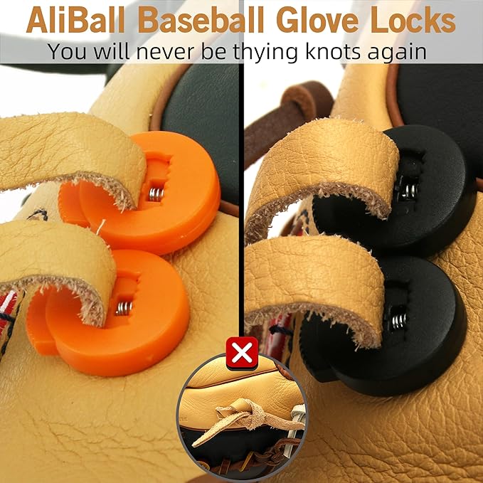 AliBall Glove Locks Baseball, Glove Lace Locks 8 Pack, Never Need Thying Knots Again, Fits All Baseball and Softball Gloves