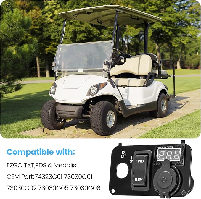 briidea 3 in 1 Multifunctional Integrated Panel with DC 12V-90V 4.2A Dual USB Charger Sockets, LED Wide Range Voltmeter & Forward Reverse Switch, Golf Cart Accessories for EZGO TXT, PDS & Medalist
