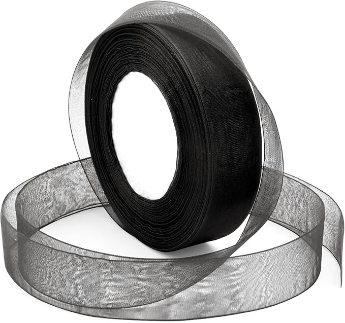 Black Ribbon for Gifts Wrapping, 1 inch 50Yard Sheer Organza Ribbon, Gift Wrap by Sentoyou