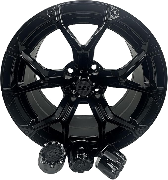 Golf Cart SS Wheel Center Cap Cover, ITP Push in Style Wheel Hub Caps (2026 New Model) for EZGO Club Car Yamaha and Other Models 8,10,12,14 inch Wheel,4 PCS(Gloss Black with Black SS)
