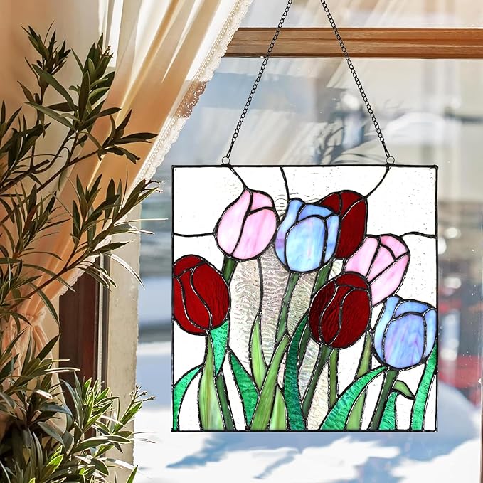 PA0004 Stained Glass Hanging Panel-12 Wx12 H Window Suncatcher Tiffany Style - Image 2