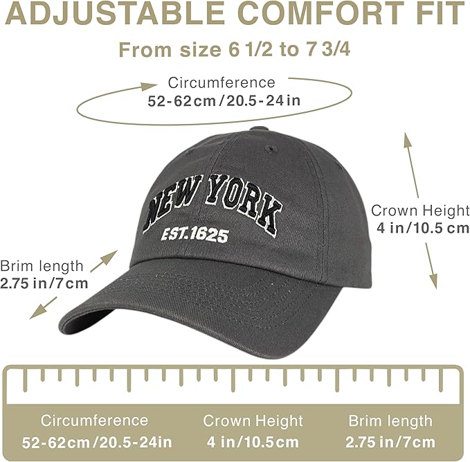 Elidan NY Dad Hat New York EST.1625 Cotton Cap, Adjust Buckle Strap, Unstructured Low-Profile NY Baseball Cap for Men & Women