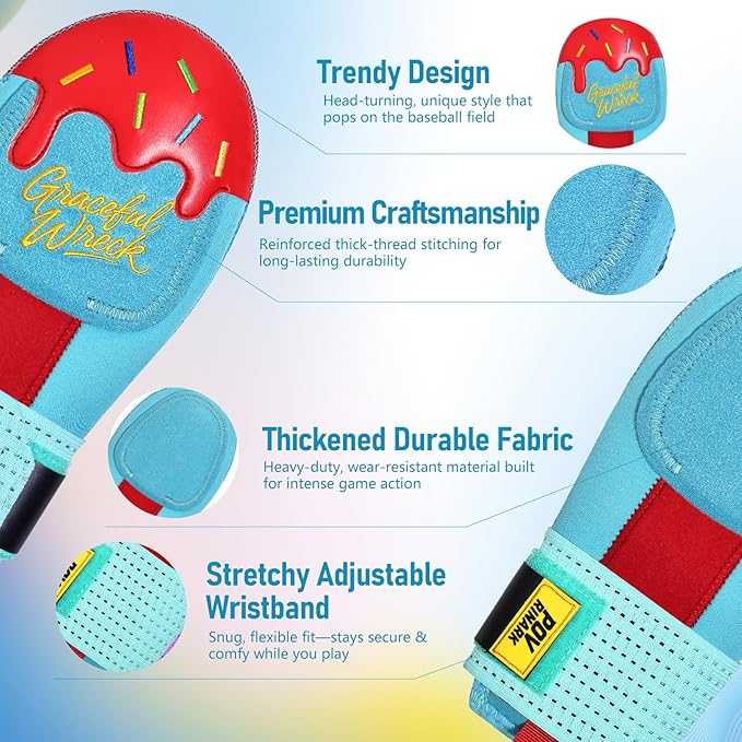 Baseball Sliding Mitt - Youth Size - Ice Cream, Bear Drippy Drip Accessory, Ambidextrous Baseball & Softball Sliding Glove Gear for Hand Protection,Breathable and Durable