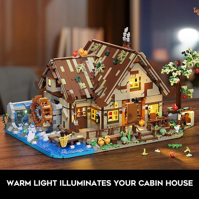 Wood Cabin Building Set with Light, Big House Construction Model - Image 7
