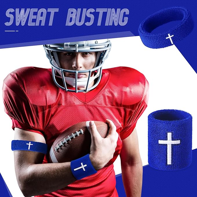 Soulchen 4 pcs Cross Bicep Bands Wrist Bands Christian Arm Sweat Wristbands Absorbent Armband for Men Women Football Baseball Players Sports Activities Supplies