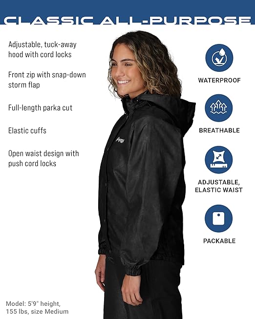 FROGG TOGGS Women's Classic All-Purpose Waterproof Breathable Rain Suit, Black, X-Large