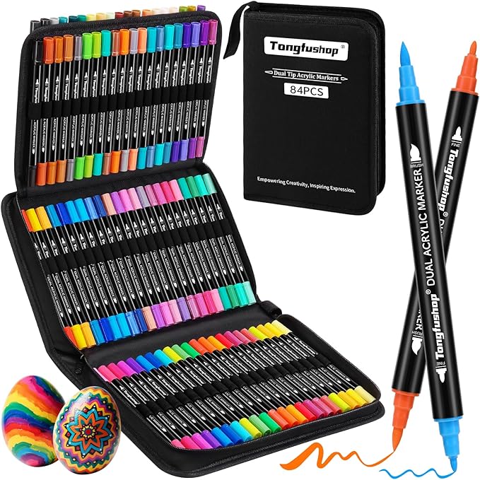Tongfushop 84 Colors Acrylic Paint Markers, Dual Tip Acrylic Paint Pens by BuyNow%E2%80%9CTongfushop%E2%80%9DMore