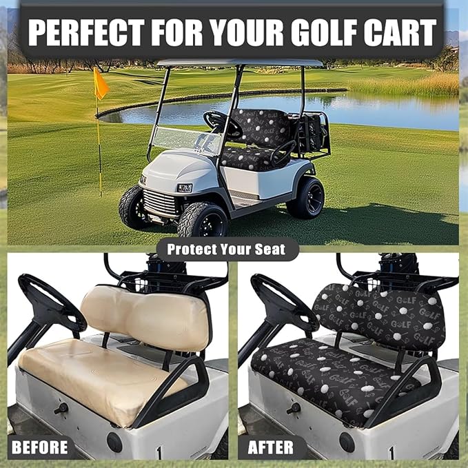 Suobstales Golf Cart Front and Rear Seat Cover Set for EZGO TXT RXV & Club Car DS 2 Passenger, Washable Bench Seat Covers Kit