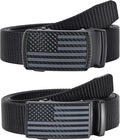 SANSTHS Nylon Ratchet Belts for Men 2 Pack, American Flag Slide Golf Belts 1 1/3", Tactical Work Web Belt 4th of July