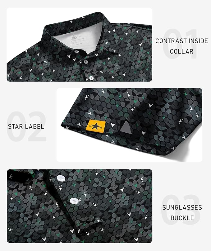 ZITY 5 Pack Mens Golf Shirt Short Sleeve UPF 50+ Moisture Wicking Performance Print Patterns Casual Golf Polo Shirts for Men