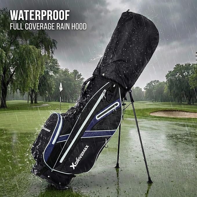 XDriveMax Golf Stand Bag with Accessory Pack, Lightweight 8-Way Top Dividers Golf Bag with Stand, Includes Insulated Cooler Pocket, Dual Strap & Rain Cover