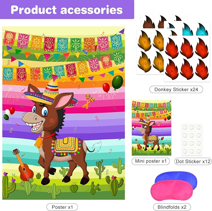 ASTARON Pin The Tail on The Donkey Mexican Donkey Game - Image 2