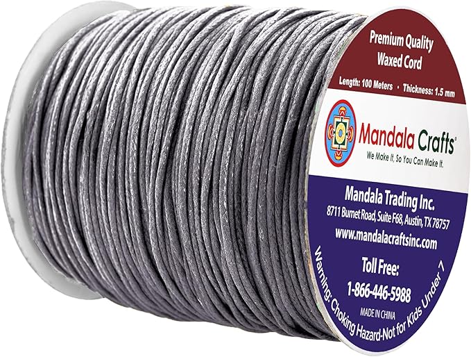 Mandala Crafts 1.5mm 109 Yards Traffic Gray Cotton Waxed Cord - Image 2