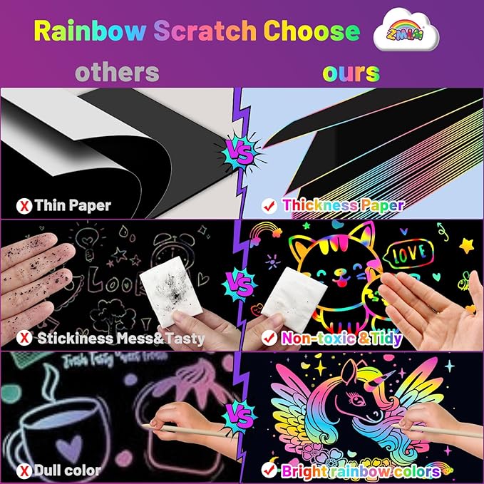 ZMLM Scratch Art Crafts Boys Gifts, 60 Rainbow Scratch Paper Art Gifts - Image 8
