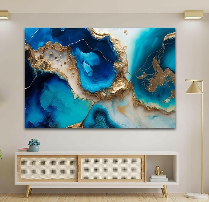 My Photostation.com 35.5Wx30H'' Blue Alcohol ink Glass Wall ArtTempered Glass - Image 2