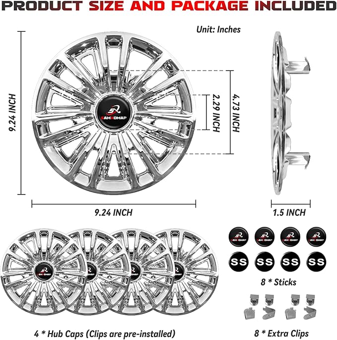 Golf Cart Hub Caps 8 Inch for EZGO/Club Car/Yamaha (Excludes EZGO RXV) Golf Cart Wheels and Tires, Snap-On Installation Wheel Covers Accessories, Premium ABS Plastic, Set of 4, Chrome
