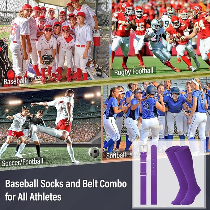 Baseball Socks and Belt for Youth Adult Softball Socks Combo Elastic Waist Belt for Men Kids Boys Girls Women JASGOOD