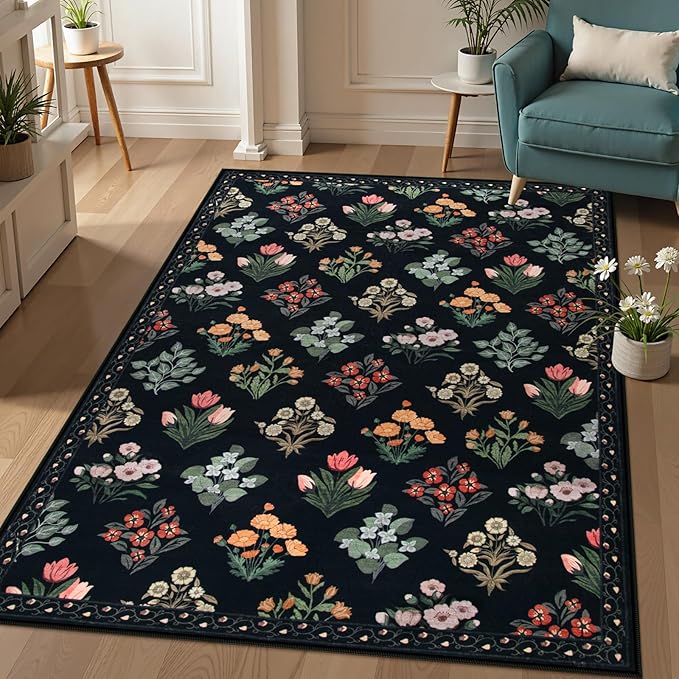 Wonnitar Floral Print Rug for Living Room, Ultra-Thin Non Slip Stain Resistant - Image 9