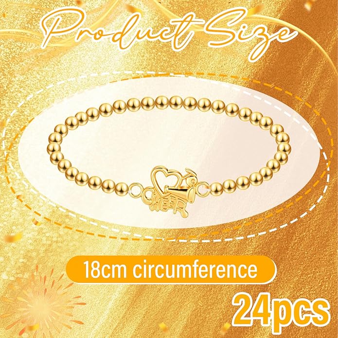 Tondiamo 24 Pcs Cheer Baseball Softball Soccer Basketball Football Tennis Bracelets Gifts Bulk Beaded Stretch Bracelets Charm Gifts Sport Jewelry Party Favors Supplies