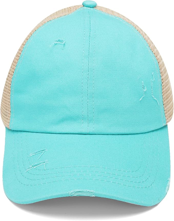 Criss Cross Hat Washed Distressed Baseball Cap Ponytail Hat High Messy Bun Ponycap for Women
