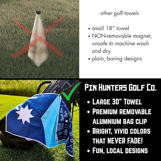 Pin Hunters Minnesota Flag Microfiber Golf Towel | Premium Waffle Towel with Clip | Large 31"×15.5" Towel for Golf Bags | Accessories for Men | Fun Gift for Husband | USA Pride