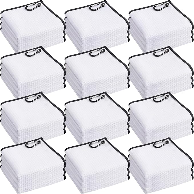 Batiyeer 30 Pcs Bulk Golf Towels for Golf Bags 16'' x 16'' Microfiber Fabric Golf Towel Waffle Pattern with Clip for Bags Men Mini Tournament Fitness Yoga Camping(White)