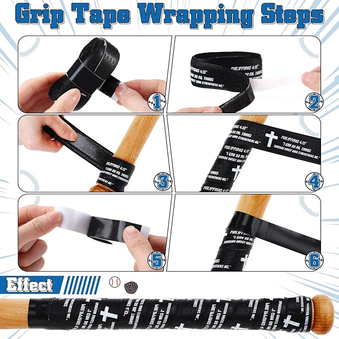 Sotiff 6 Pcs 43 Inch Cross Baseball Bat Grip Tapes 1.5 mm Precut and Full Adhesive Bat Tape for Softball Non Slip Religious Baseball Grip Tapes for Sports