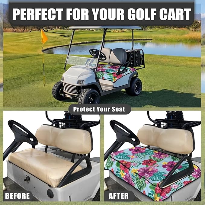 Golf Cart Seat Covers, Universal Golf Cart Seat Towel Blanket with 4 Front Pockets & Nonskid Bottom Fits for Club Car 2 Person Seats Golf Carts