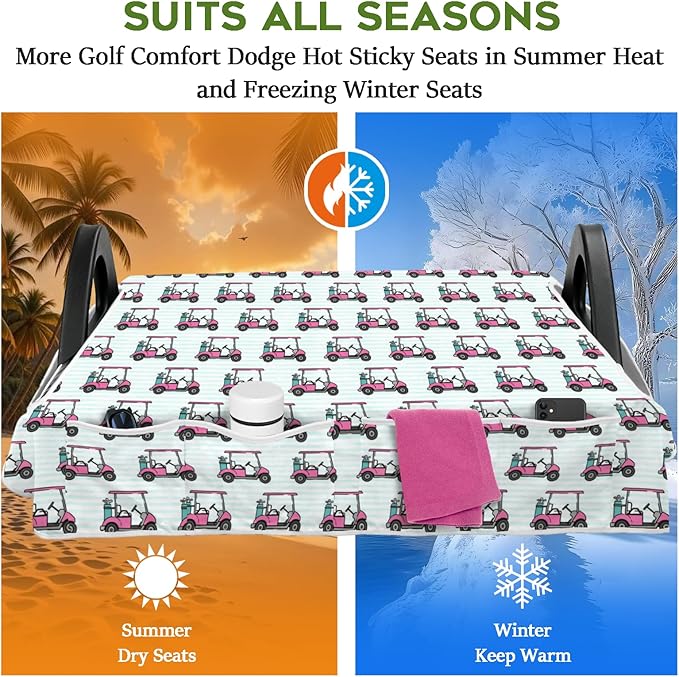 Golf Cart Seat Covers Club Car Golf Cart Accessories 4 Pockets Golf Carts Seat Towel Blanket for Men Women Golf Cart Decor