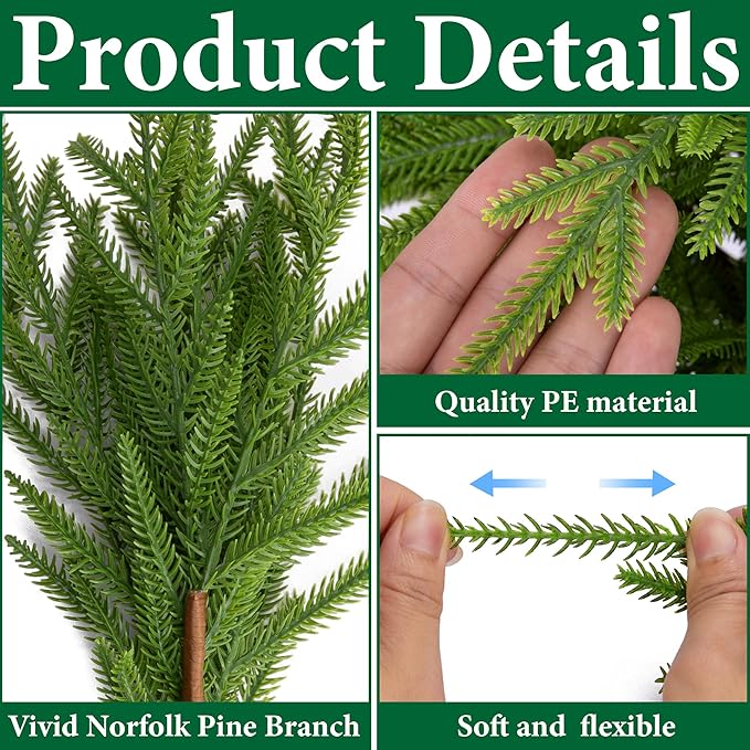 Watayo 15 Pcs Christmas Norfolk Pine Branches - Image 3