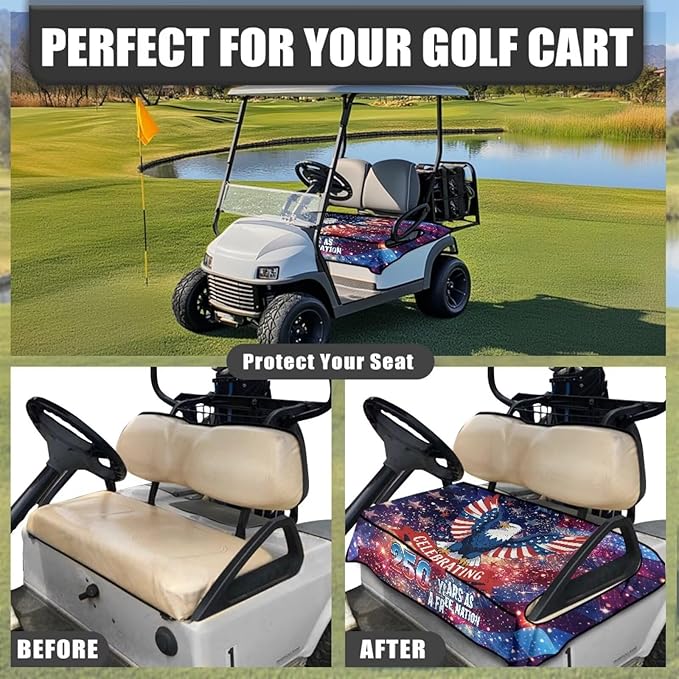 Golf Cart Seat Covers, Universal Golf Cart Seat Towel Blanket with 4 Front Pockets & Nonskid Bottom Fits for Club Car 2 Person Seats Golf Carts