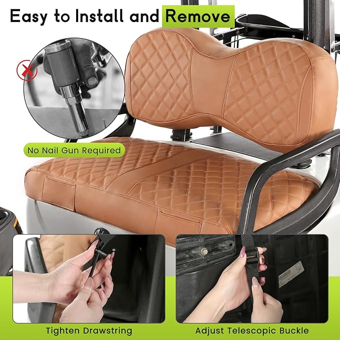 Golf Cart Seat Covers Fit Yamaha Drive G29 2007-2016 Vinyl Leather Front Seat Cover for OEM Ordinary Cushions No Nail Gun Easy to Install & Clean Vinyl Leather Seat Cushion Covers Brown