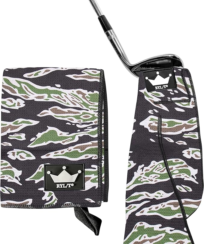 RYL/T Magnetic Golf Towel with Center Cut and Loop Attachment, Strong Magnet Attaches to Anything Metallic, Perfect Golf Bag or Cart Accessory