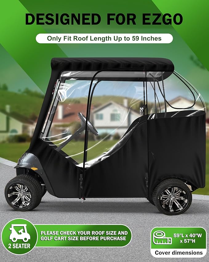 moveland Golf Cart Enclosure, Waterproof 600D Polyester w/Clear PVC Windshield, Compatible with EZGO Golf Carts (Fits 2 & 6 Passenger Models)