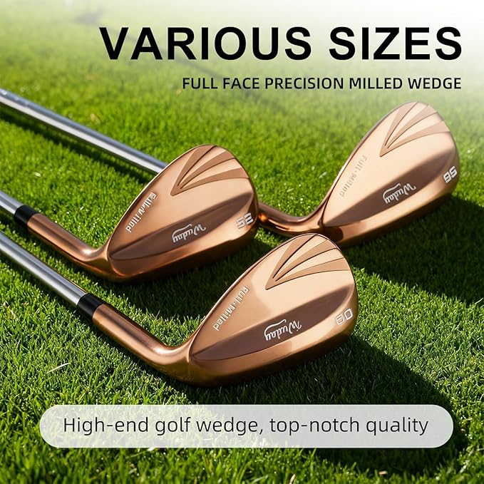 Golf Wedges for Men Right Hand 52/56/60 Degree, Full Face CNC Milled Golf Wedge Set with Gold & Color Coating, Sand Lob Gap Wedge with Enhanced Spin & Control, Premium Grip Golf Club Gift
