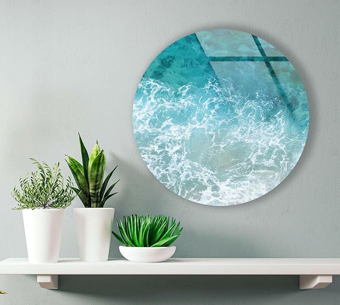 My Photostation.com 27.5'' Diameter Sea Waves Round Glass Wall Art Tempered - Image 4