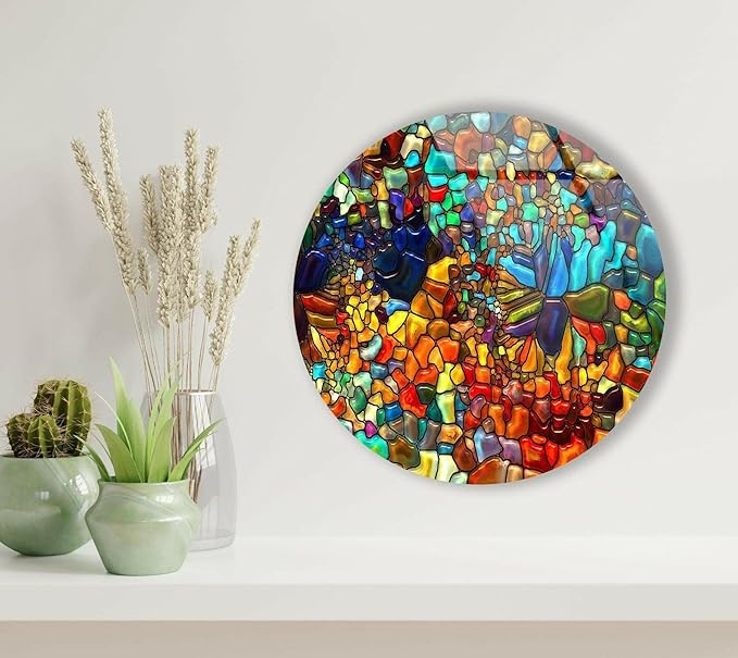 My Photostation.com 15.8'' Diameter Red Mosaic Round Glass Wall Art Tempered - Image 2