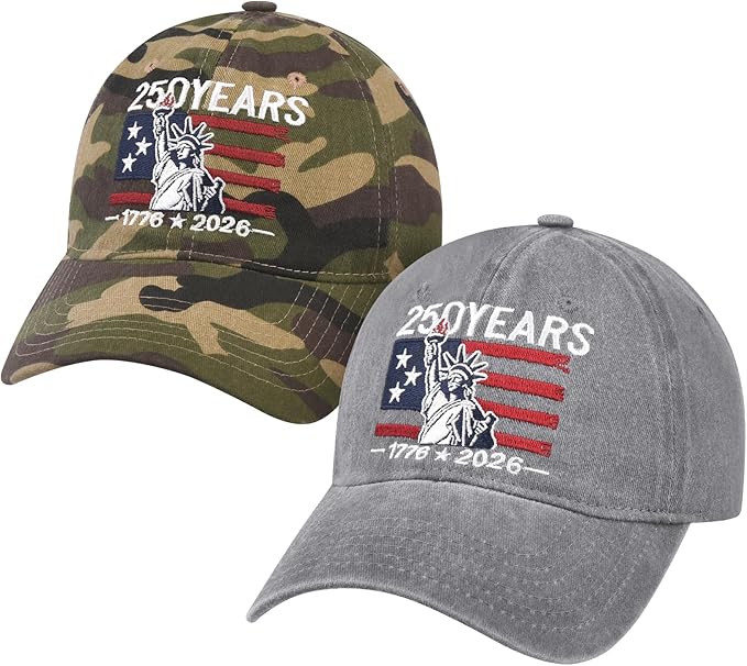2 Pack USA 250th Anniversary Washed-Cotton Baseball Cap Patriotic Hat American 250 Year Merchandise for Men Women